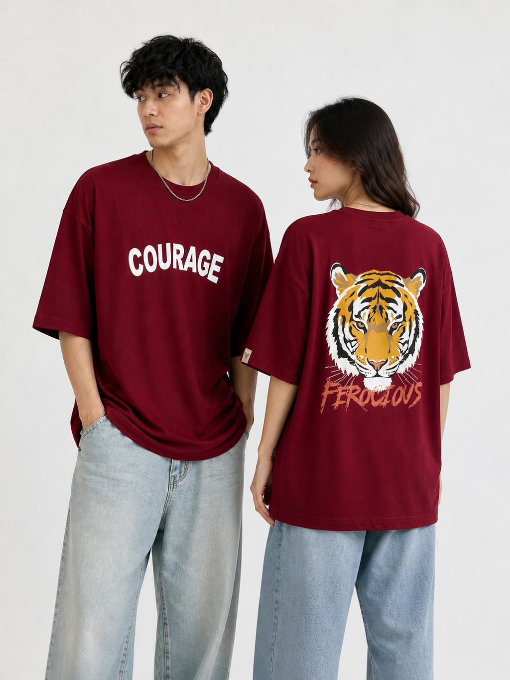 “Courage – Ferocious” Oversized T-Shirt – Maroon
