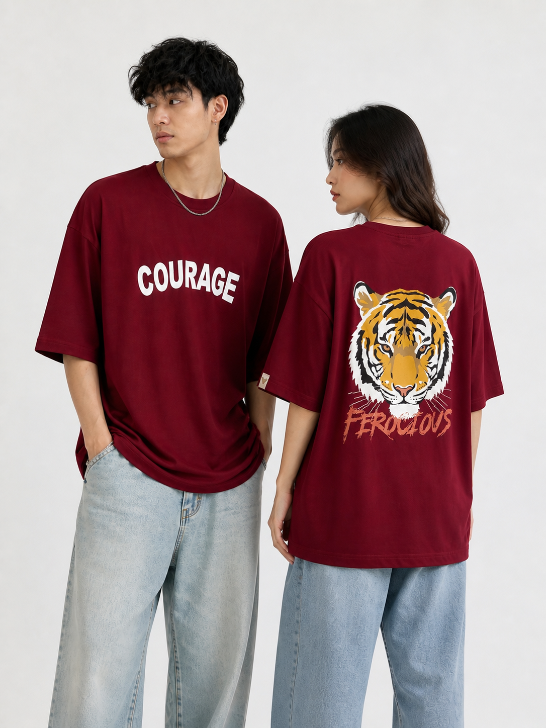 “Courage – Ferocious” Oversized T-Shirt – Maroon