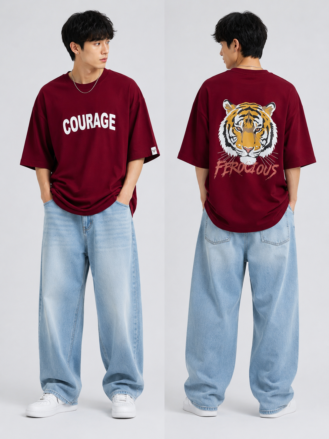 “Courage – Ferocious” Oversized T-Shirt – Maroon