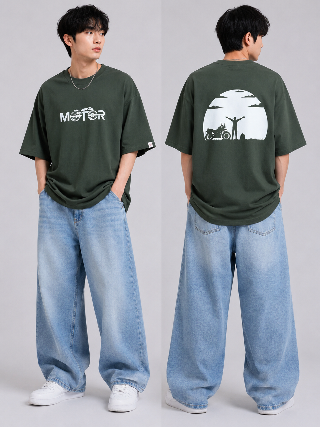 Motor Ride Oversized T-Shirt – Olive Green