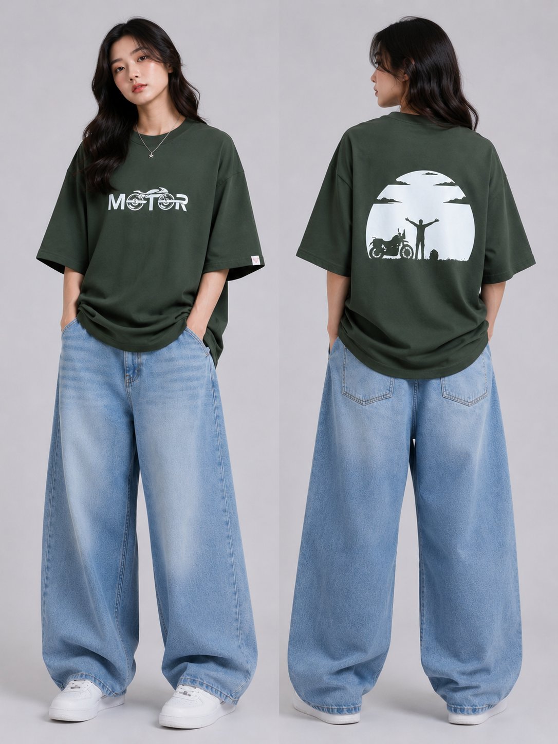 Motor Ride Oversized T-Shirt – Olive Green